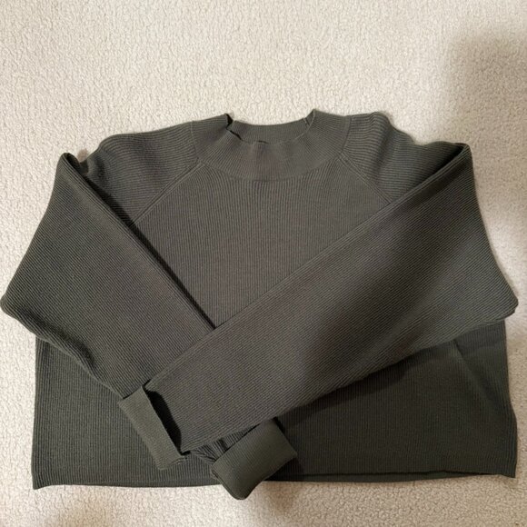 LA Hearts cropped, boxy, mockneck sweater in olive green in size L - Picture 1 of 6